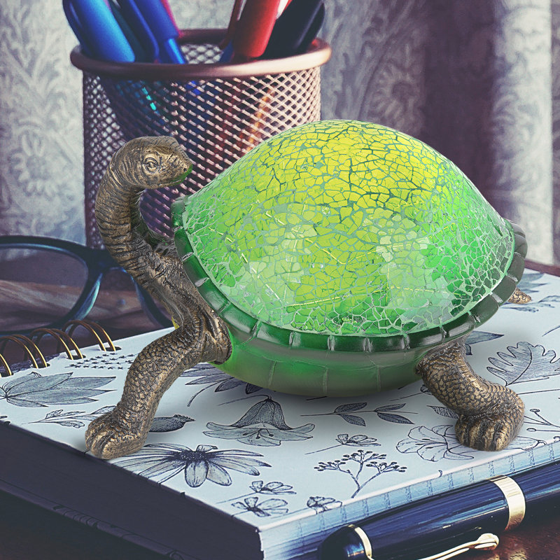 Illuminated Green Mosaic Glass Turtle Statue Lamp