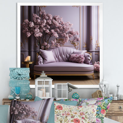 Canapé lilas orné d'accents dorés II - lilas, art mural pour le salon