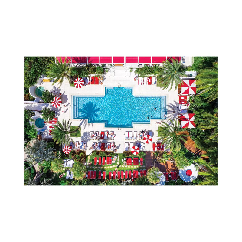 Aerial View Go For A Swim , Miami Beach Pool With Palm Trees ,Florida by Susanne Kremer - Wrapped Canvas Print