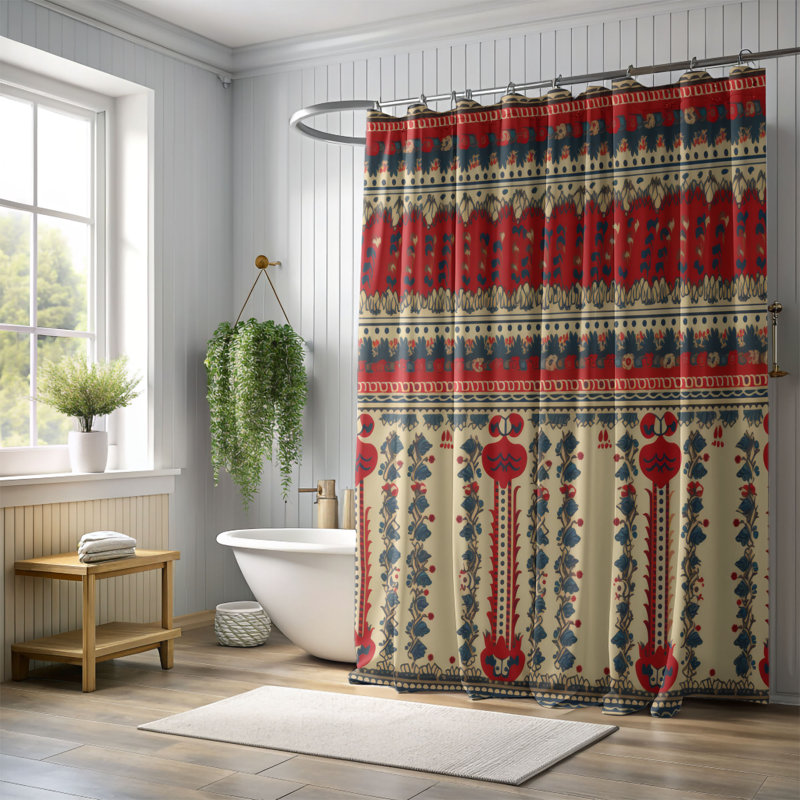 Boho Grid - Premium Shower Curtain, 74"H x 71"W