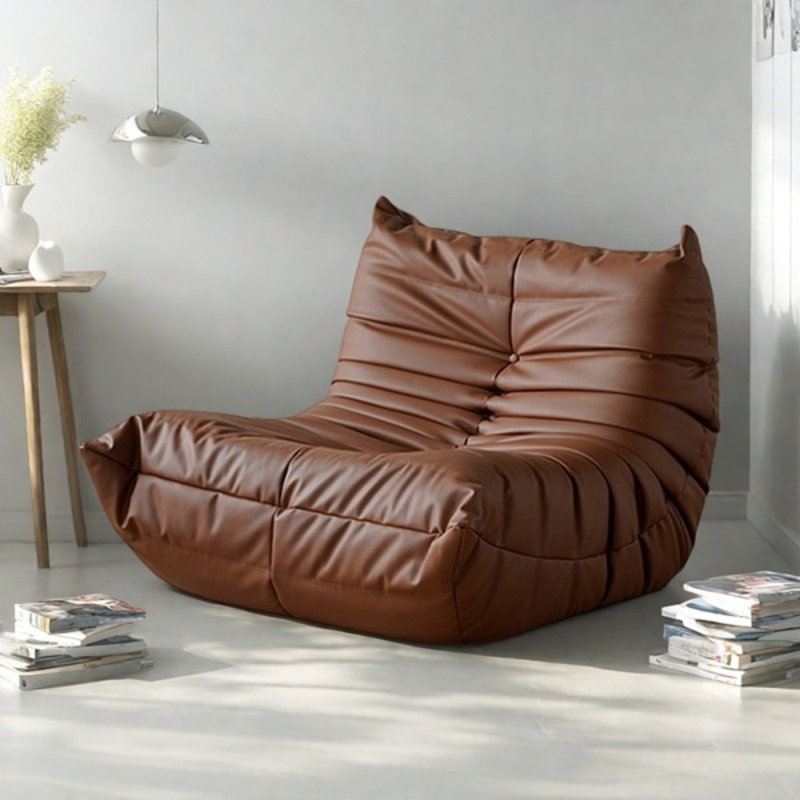 Canapé à billes rétro minimaliste, Similicuir brun, H 27,55 po x l 34,25 po x P 39,37 po