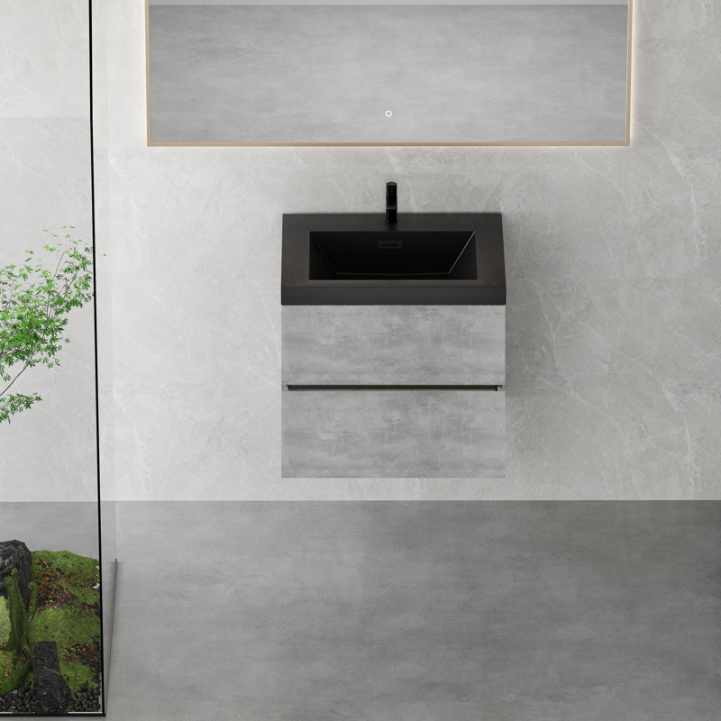 24"-72" Floating Single/ Double Bathroom Vanity Wall-Mounted Vanity with Integrated Quartz Top, 1/2 Basins, 2/4 Soft Close Drawers