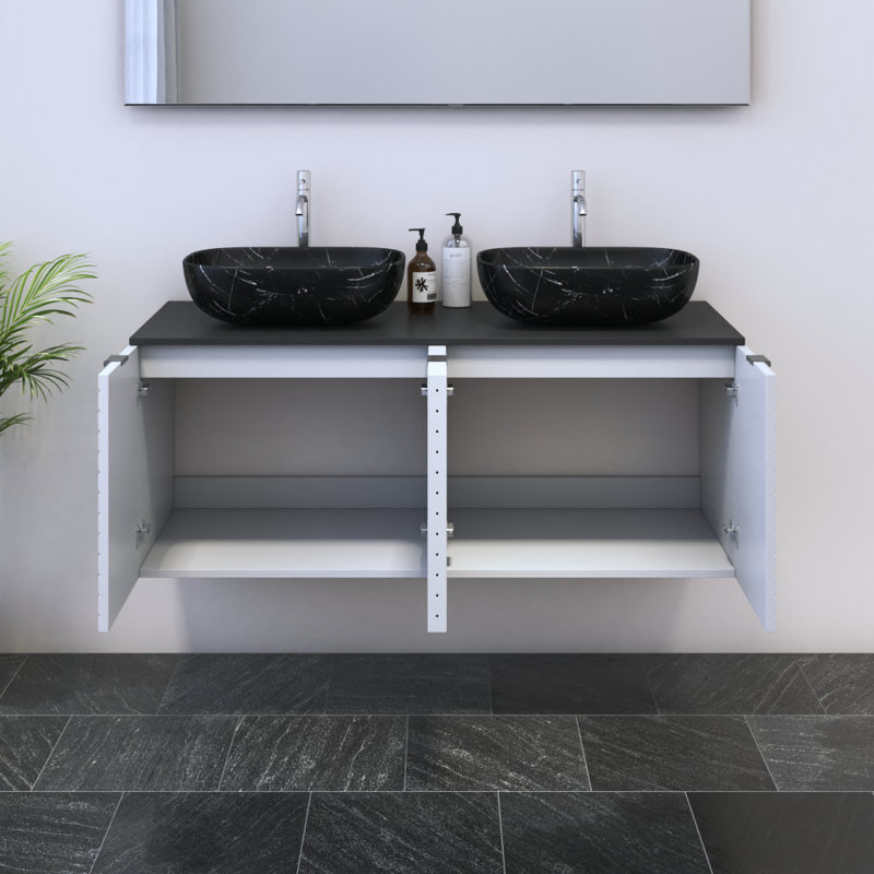 Meuble-lavabo double 47,2 po avec comptoir Karaya, Noir, Noir