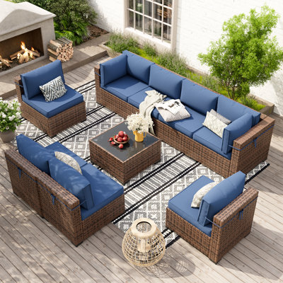 Ensemble de conversation modulaire en rotin avec table basse