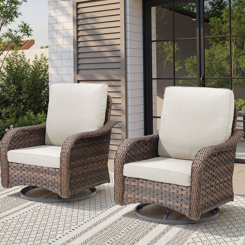 Ensemble de 2 chaises de patio à bascule en osier pivotant à bascule pour véranda, Beige