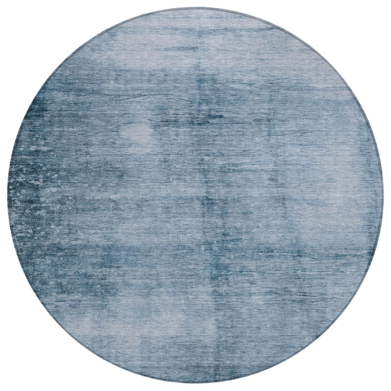 Machine Washable Indoor/Outdoor Xhevrie Denim Rug, Round 8'