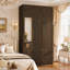 Armoire-penderie 6 portes de 119 cm de large avec garde-robe supérieure, grand miroir, tiroirs, étagères et tringle.-115712895