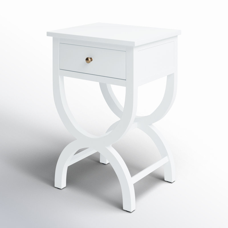 Floris Solid Wood End Table with Storage, Off White