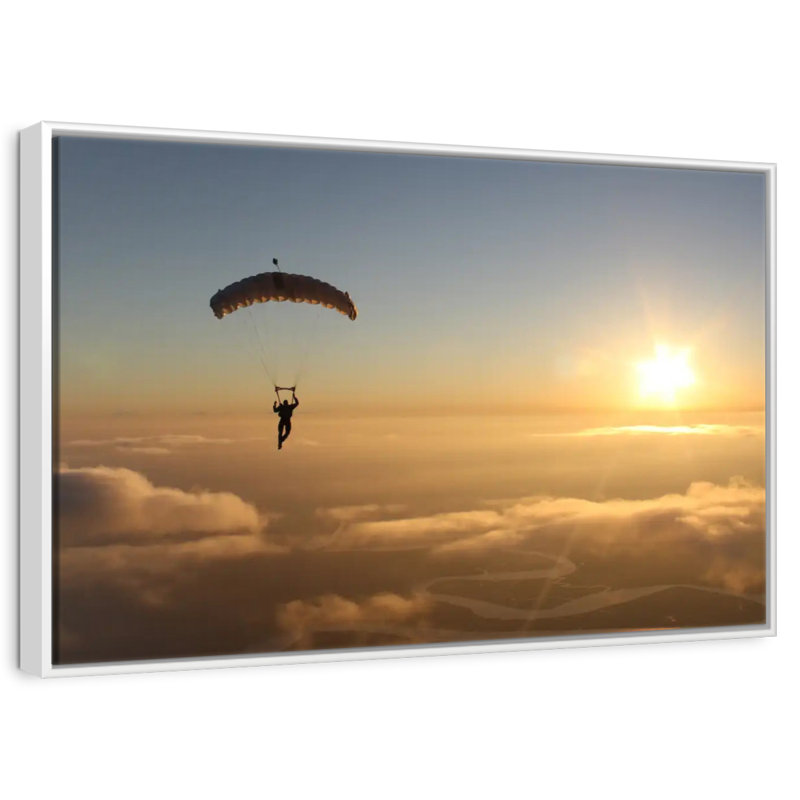 Saut en parachute, 46 po x 31 po, Cadre flottant blanc