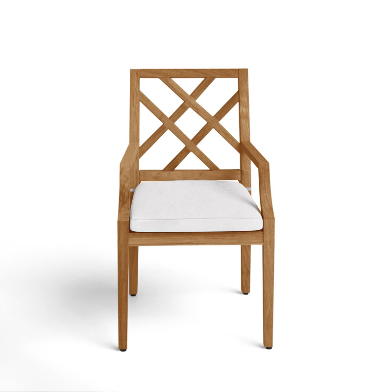 Chaise avec accoudoirs en teck Haley - teck naturel, Teck naturel, Sunbrella® ‑ lin neige, Welt