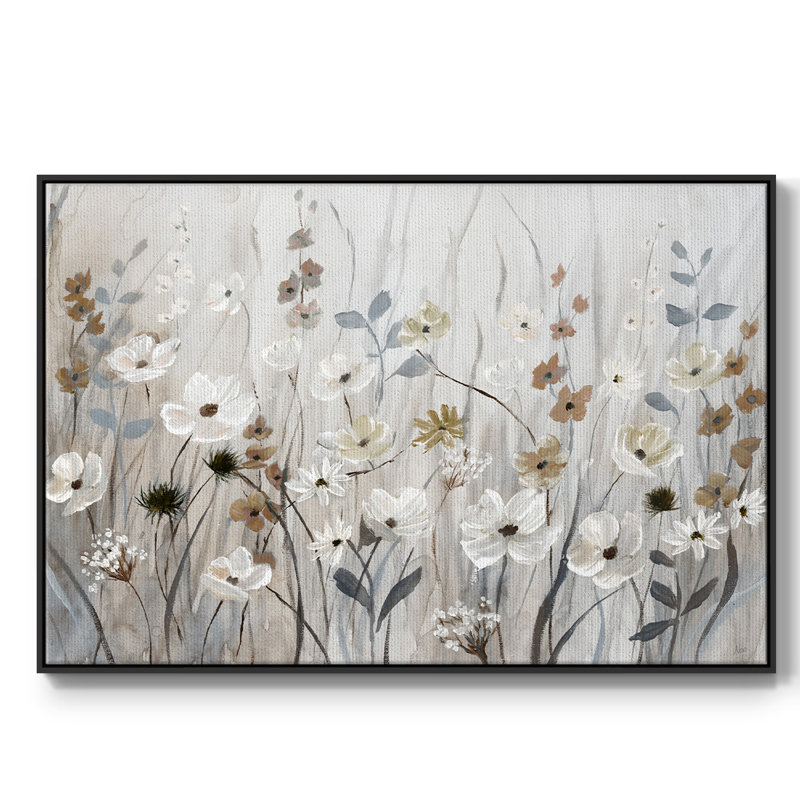 «Misty Meadow Field», peinture sur toile encadrée, Cadre noir, H 25 po x l 37 po x P 2 po