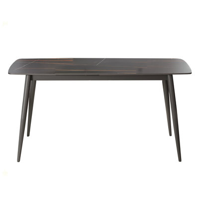 62.99" Modern Artificial Stone Black Curved Edge Dark Grey Metal Leg Dining Table-Can Accommodate 6 People(Dining Table Only)