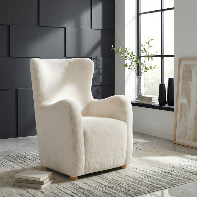 Fauteuil d'appoint à oreilles Thornton, Fausse fourrure ivoire