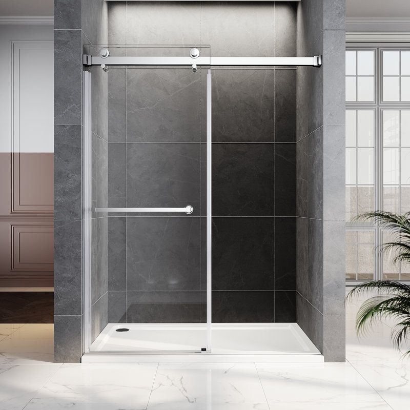 - W x 76'' H Double Added Door Frameless Shower Door with Enduro Easy-Clean Shield, Chrome