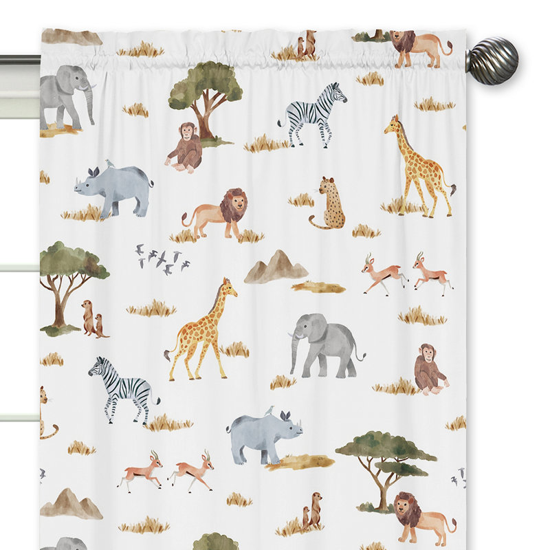 Jungle Safari Animals Sheer Black Rod Pocket Curtain Panels