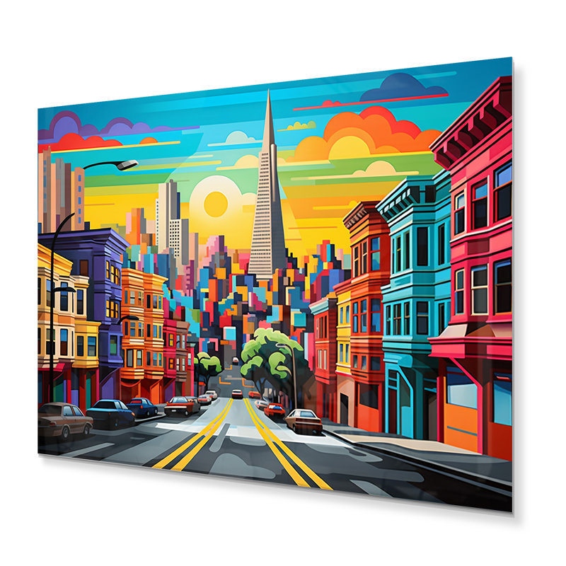 Colourful Abstract San Francisco City - San Francisco Metal Wall Art, 12" H x 20" W x 1" D