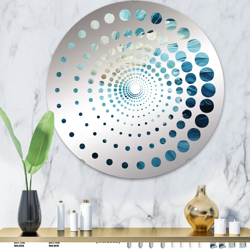 Spiral Dot Decorative Mirror, 31.4" x 31.4", Aqua Blue And White Serenity Swirl III