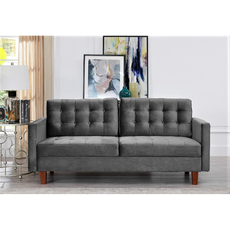 Brande 74.5'' Velvet Sofa, Gray