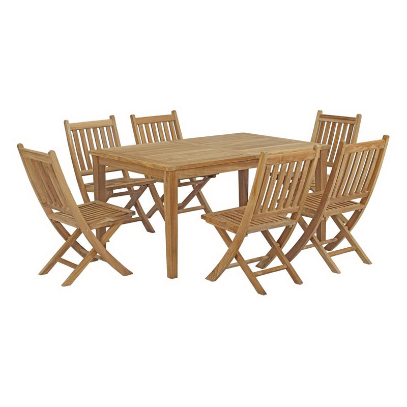 Marina 7 Piece Outdoor Patio Teak Dining Set In Natural