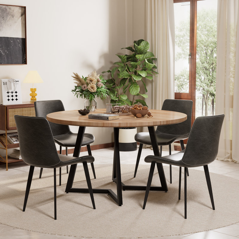 Ensemble de table de salle à manger Mid-Century, Bois naturel, 5, Gris