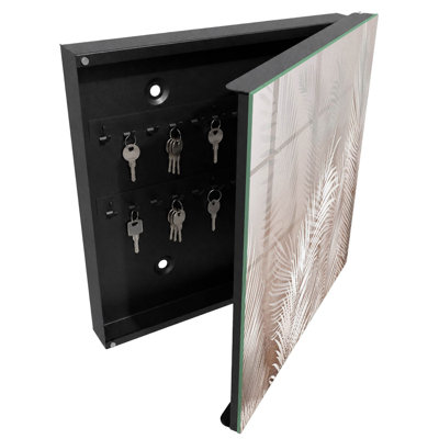 Key storage cabinet, Opens to the right, 30x30x5, White, Pastel leaves in delicate shades, 