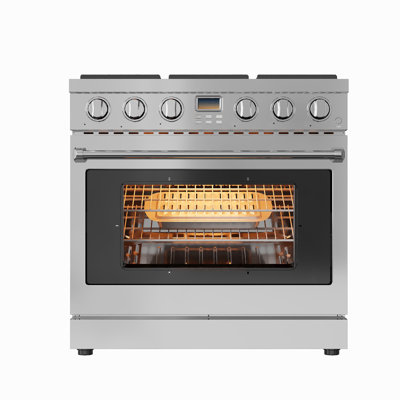 Gas Range, 36 Inch 6.0 Cu. Ft. Single Convection Oven and 6 Sealed Burner, Freestanding and Slide-In All Gas Range Cooktop with Heavy Duty Grates, Stainless Steel Finish, Silver