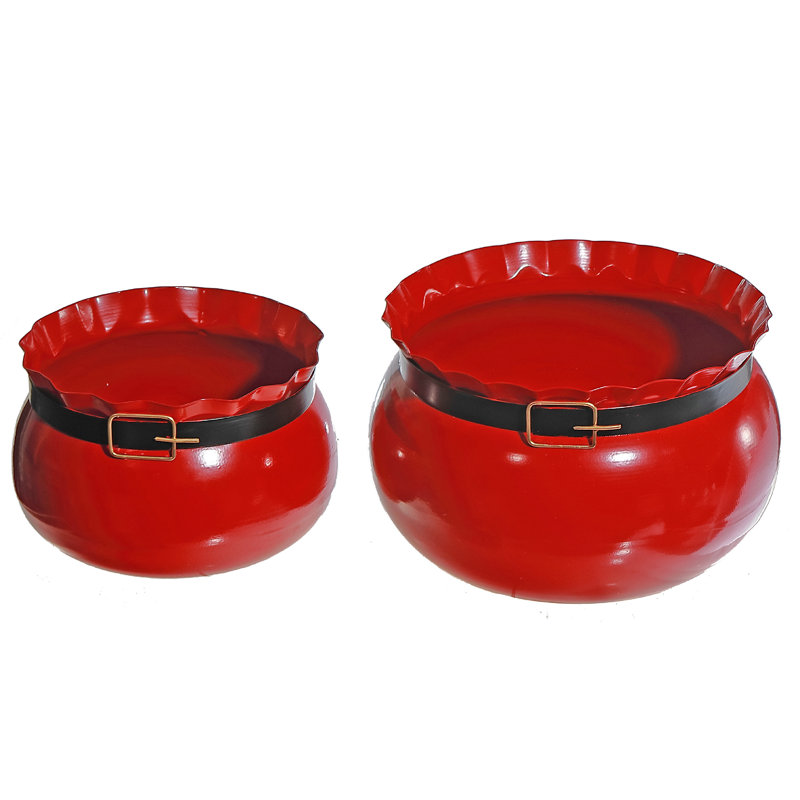 Boîte à fleurs rouge en métal avec ceinture Santa (ensemble de 2)