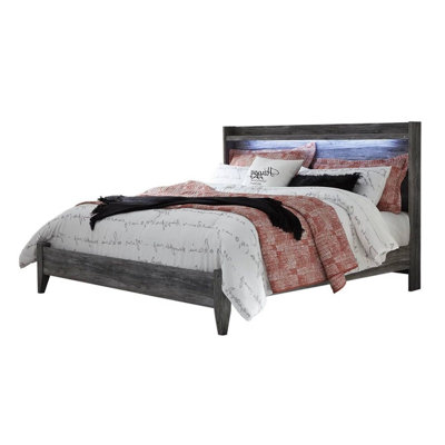 Bays King Size Storage Bed With 2 Drawers, Driftwood Smoke Grey, LED