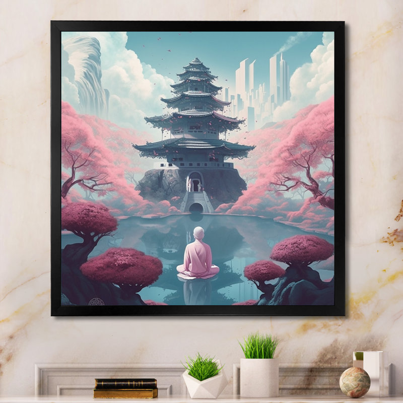«Buddhist Monk Mindfulness Meditation I», reproduction sur toile, Cadre simple noir, H 16 po x l 16 po x P 1 po