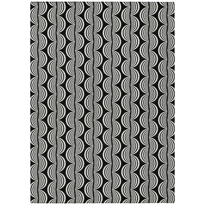 Addison 3' x 5' Black Synthetic Washable Flat Woven Rug