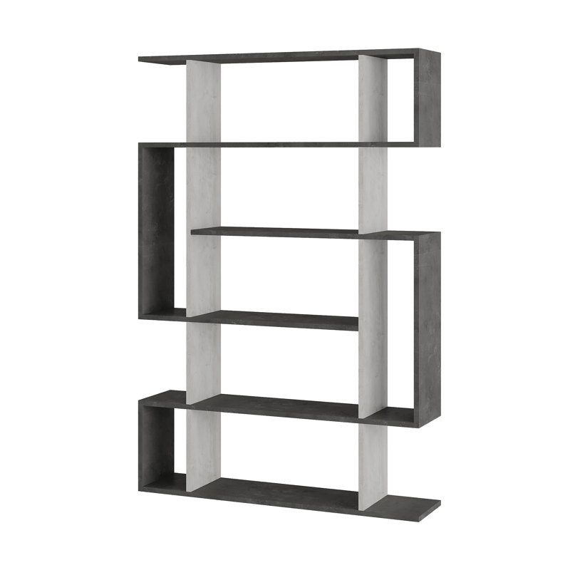 Mito 5 Tiers Wall Mounted Bookcase Modern Display Unit, Retro Grey-Ancient White