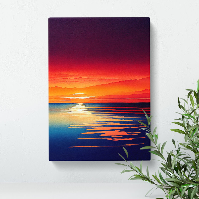 XC1022-3022X Ocean Sunset In Watercolour No.2 - Wrapped Canvas Print, 50cm H x 35cm W x 3cm D