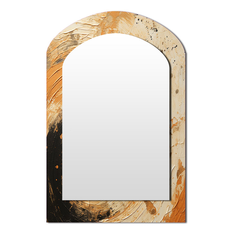 Radiant Revolve Modern Orange Spiral - Grand miroir mural arqué sur métal, 43 po x 33 po
