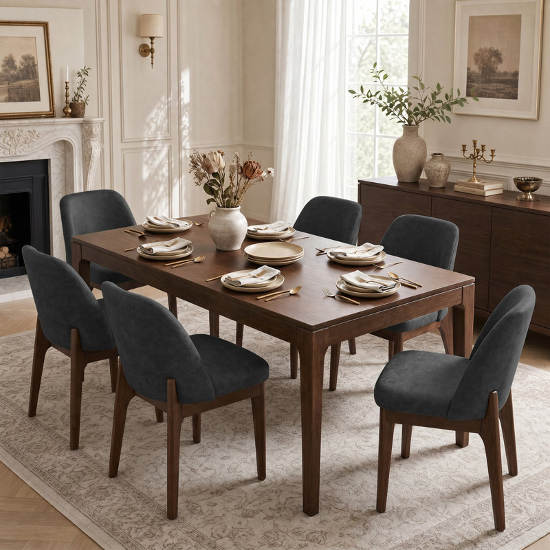 Bason Upholstered Faux Leather Dining Chairs Set of 6, Dark Charcoal Gray, 6