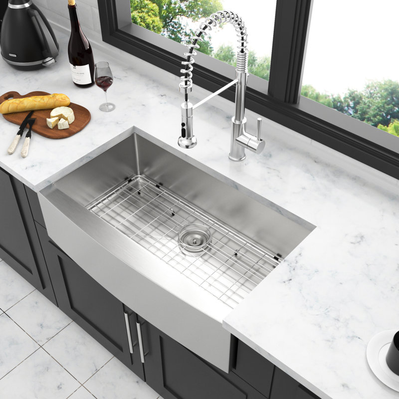 Évier de cuisine à tablier frontal 33 po - Acier inoxydable nickel brossé de calibre 16 avec performance innovante à long terme