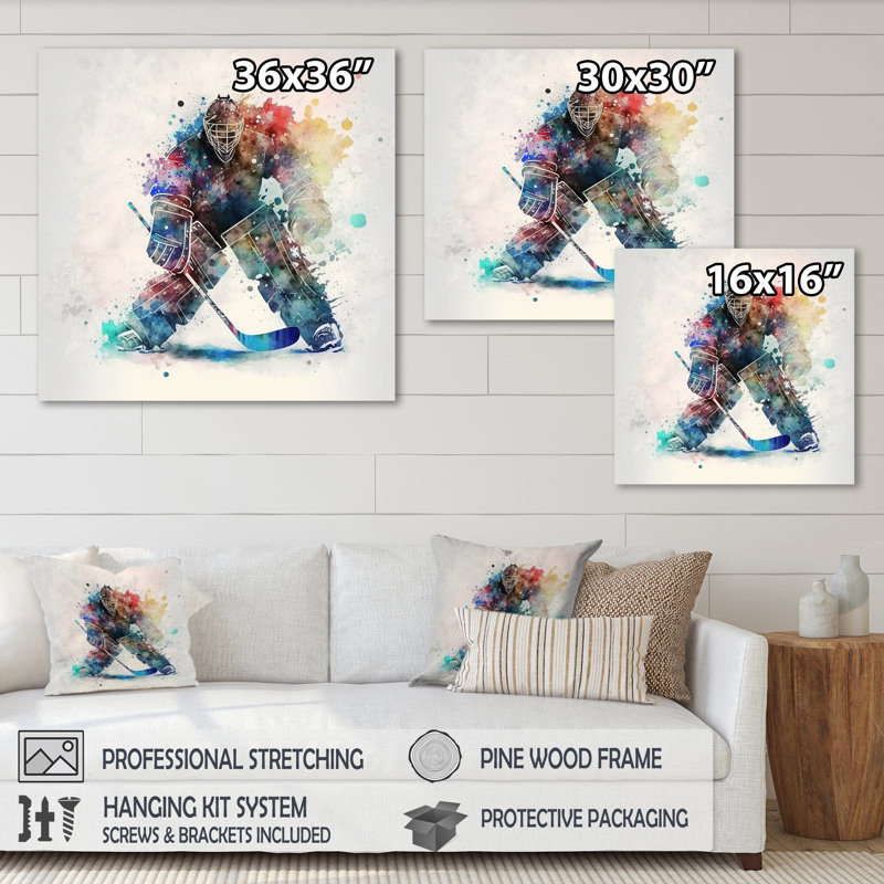 Hockey gardien de but pendant le jeu de hockey II, H 24 po x l 24 po x P 1 po, Toile tendue