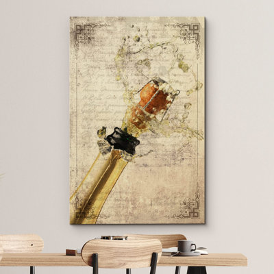 Rustic Bevera " Cork Popping Out From The Wine Bottle On Vintage Letter Background "
