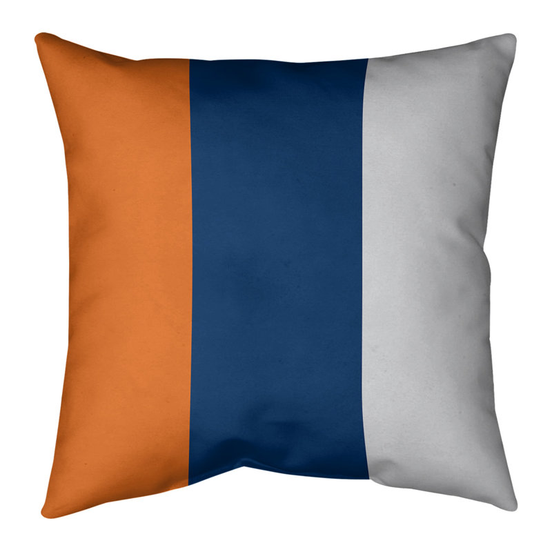 Striped Linen Reversible Throw Pillow, 20" x 20", Orange/Navy/Gray