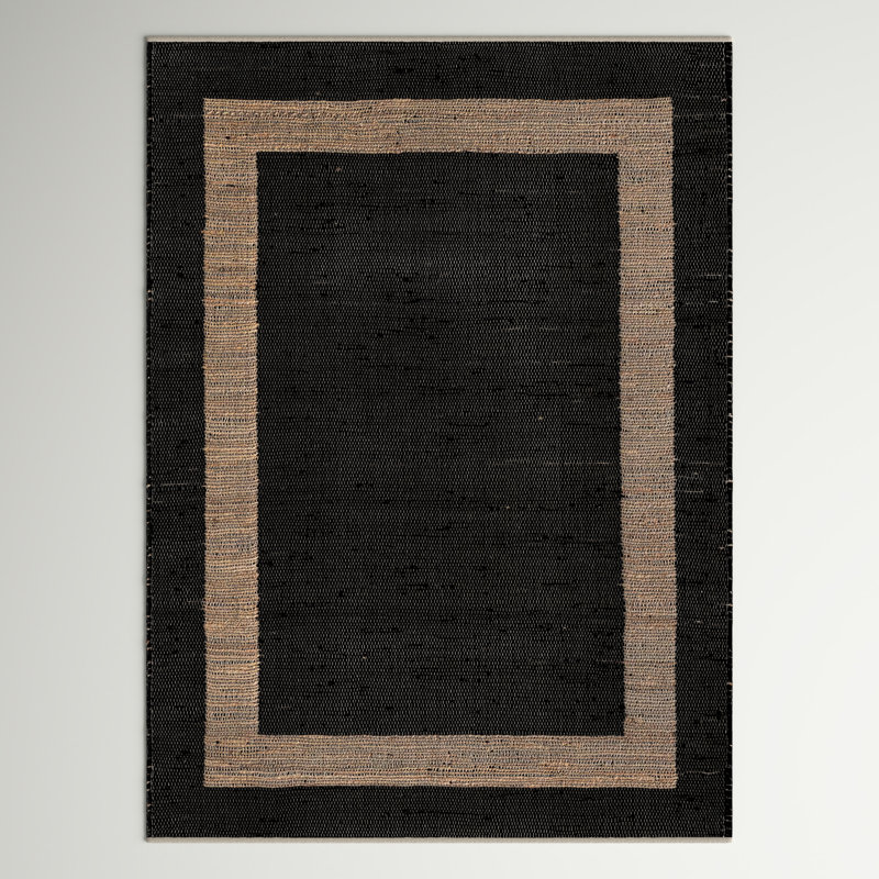 Tapis noir / beige tissé à plat à la main Balduin, Rectangle 9 pi x 12 pi
