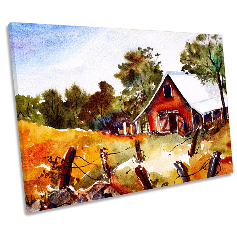 Countryside Landscape Autumn - Wrapped Canvas Painting, 81.3cm H x 121.9cm W x 4cm D