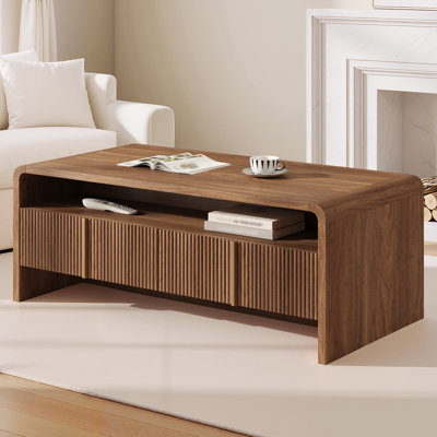 Table basse moderne avec 2 tiroirs et rangement ouvert Dulane, brun