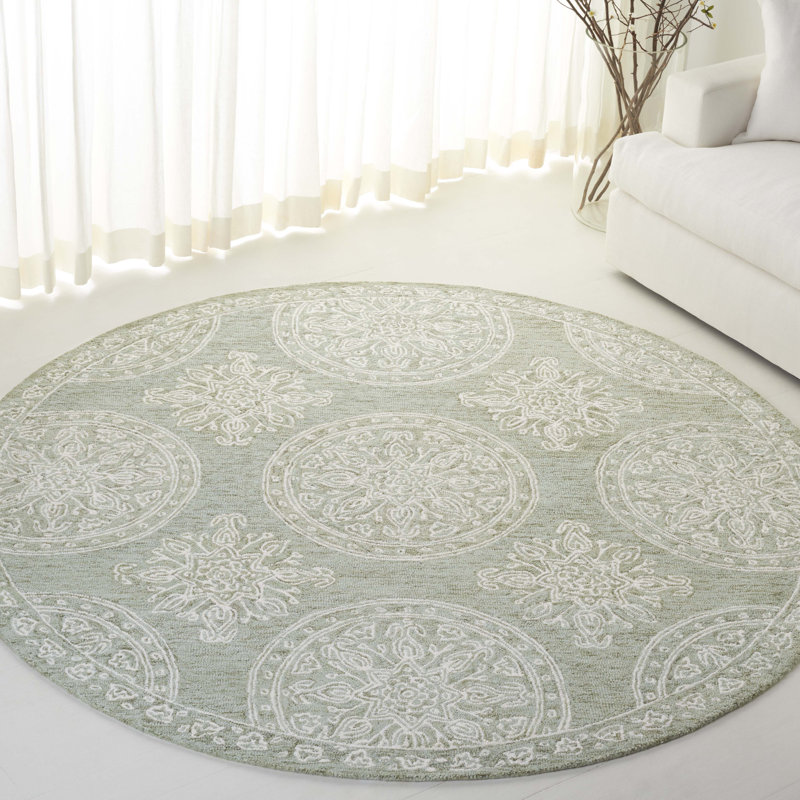 Sage and Ivory Round Hand-Tufted Wool Area Rug, 7'0"