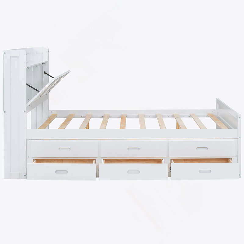 Lit double en bois avec tête de lit et prises de courant offrant confort, économie d'espace et commodité pour un sommeil réparateur