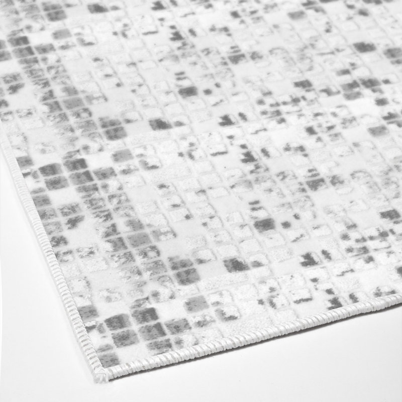 Tapis gris / blanc en polyamide tissé à la machine Elver, Tapis de couloir 2 pi 7 po x 9 pi 10 po