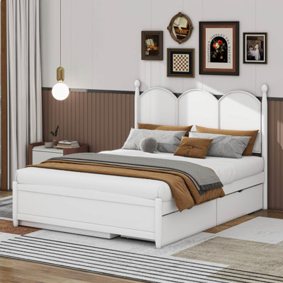 Queen Size Platform Bed With With 2 Big Drawers, Twin XL Size Trundle