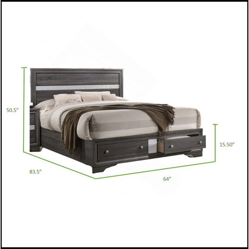 Minya Standard Storage Bed, King, Gray