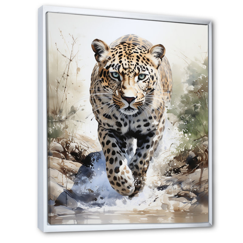 Laranya Leopard Elegance In Afrique sur impression sur toile, H 44 po x l 34 po x P 1,5 po, Cadre flottant blanc