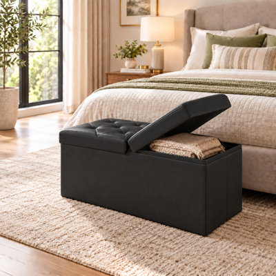 Folding Storage Ottoman Bench with Storage, Faux Leather Foot Rest Stool Load 660 lbs for Living Room, Bedroom