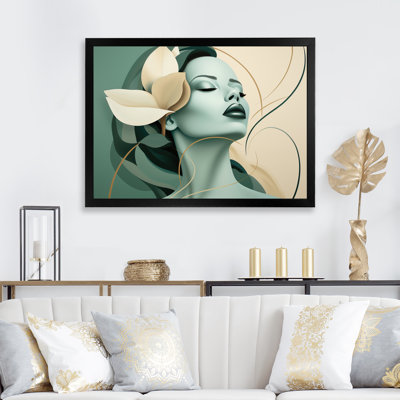 Green And Beige Woman Silhouette II - Fashion Wall Art