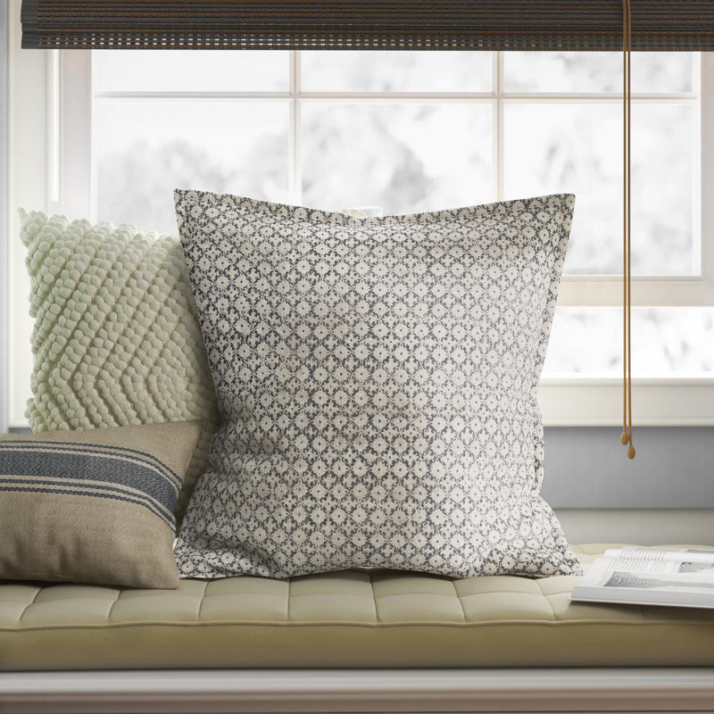 Adene Square Cotton Pillow Cover, Blue